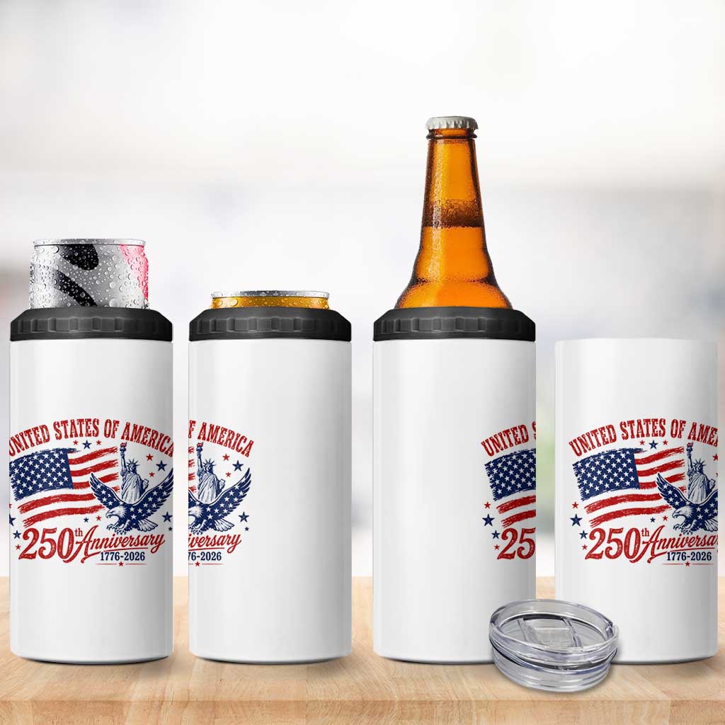 USA 250th Anniversary 4 in 1 Can Cooler Tumbler Land Of The Free USA Patriotic 1776 2026 Statue Of Liberty Eagle Flag