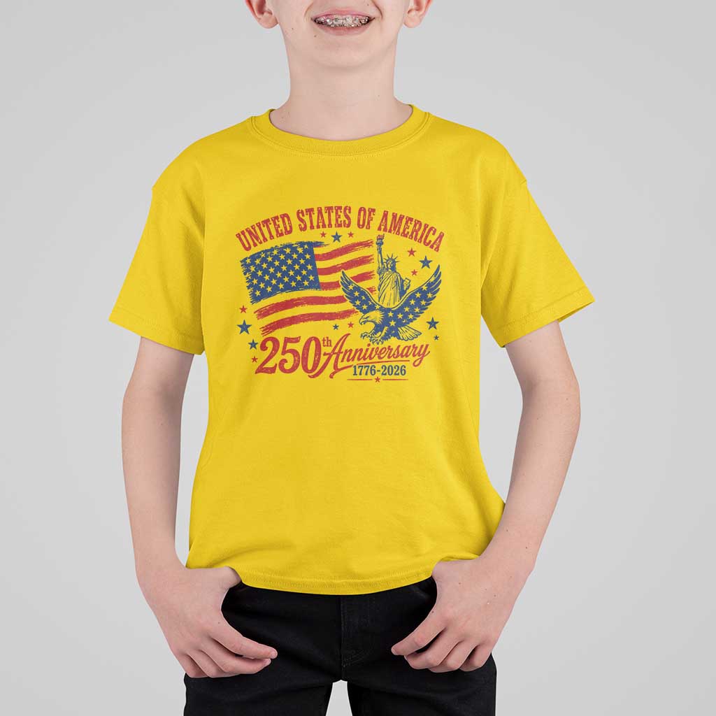 USA 250th Anniversary T Shirt For Kid Land Of The Free USA Patriotic 1776 2026 Statue Of Liberty Eagle Flag