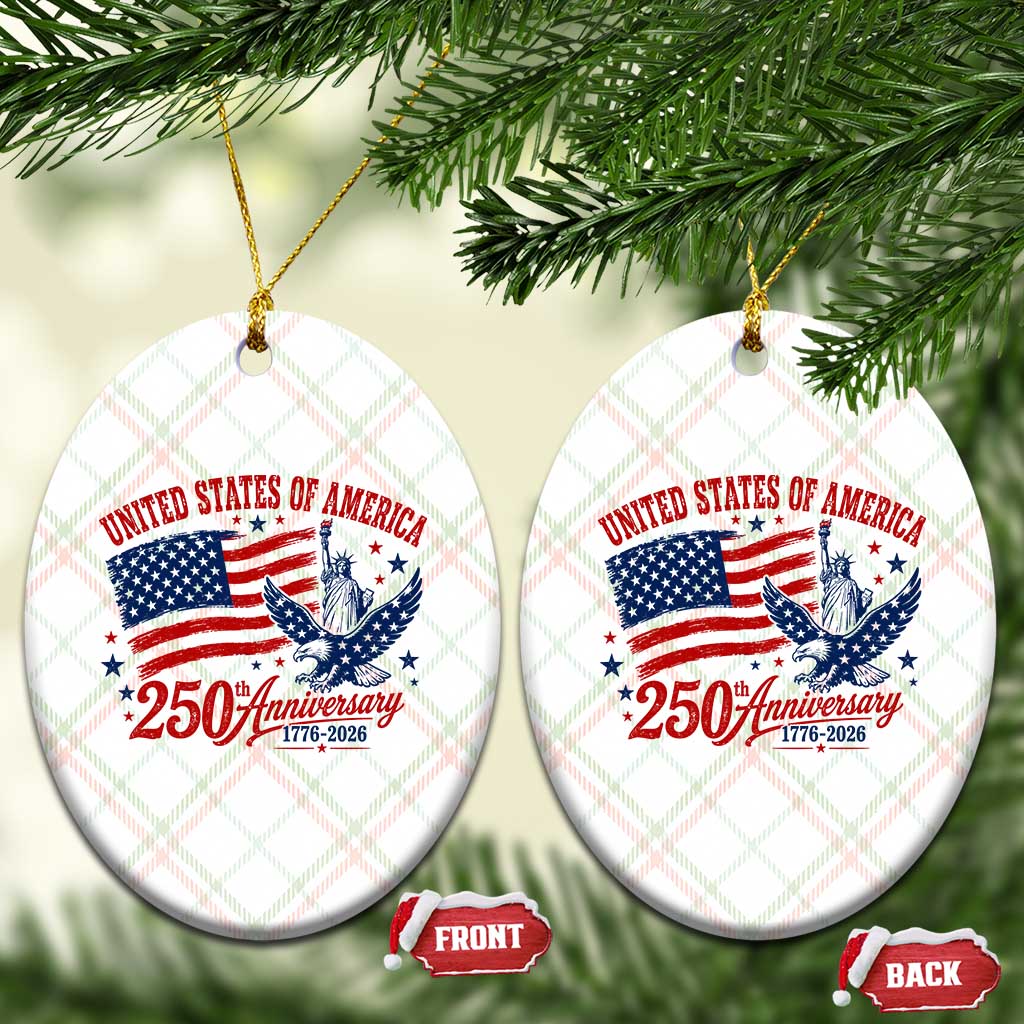 USA 250th Anniversary Ceramic Ornament Land Of The Free USA Patriotic 1776 2026 Statue Of Liberty Eagle Flag
