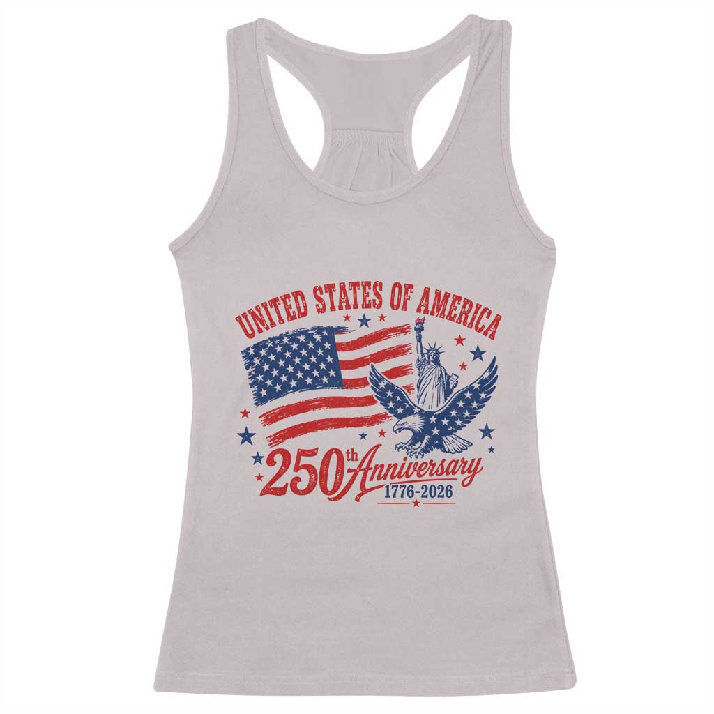 USA 250th Anniversary Racerback Tank Top Land Of The Free USA Patriotic 1776 2026 Statue Of Liberty Eagle Flag