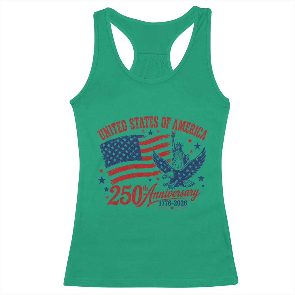 USA 250th Anniversary Racerback Tank Top Land Of The Free USA Patriotic 1776 2026 Statue Of Liberty Eagle Flag