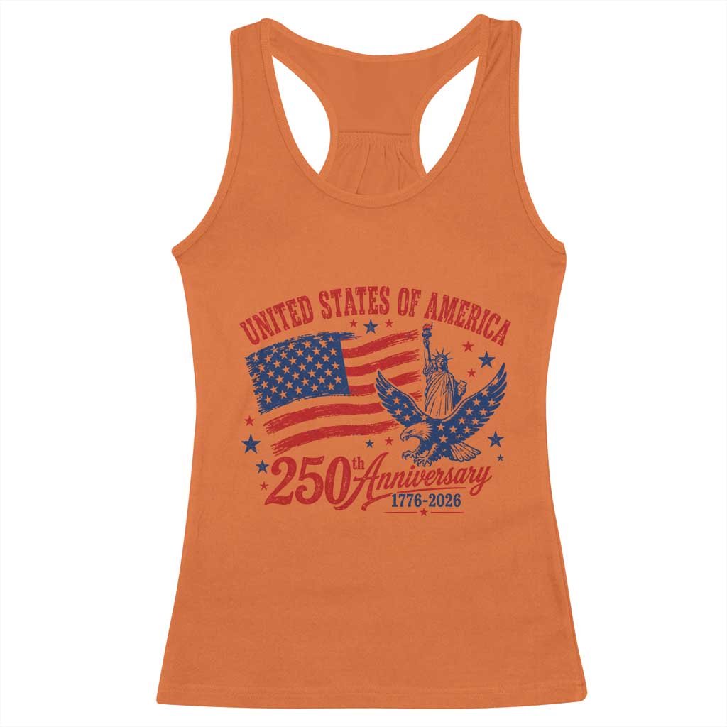 USA 250th Anniversary Racerback Tank Top Land Of The Free USA Patriotic 1776 2026 Statue Of Liberty Eagle Flag