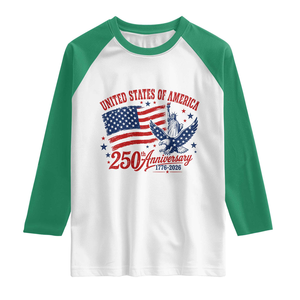 USA 250th Anniversary Raglan Shirt Land Of The Free USA Patriotic 1776 2026 Statue Of Liberty Eagle Flag