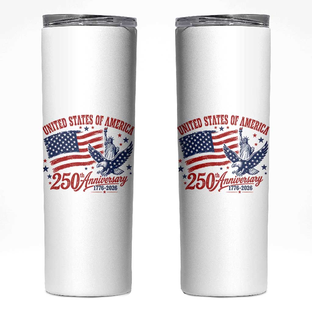 USA 250th Anniversary Skinny Tumbler Land Of The Free USA Patriotic 1776 2026 Statue Of Liberty Eagle Flag
