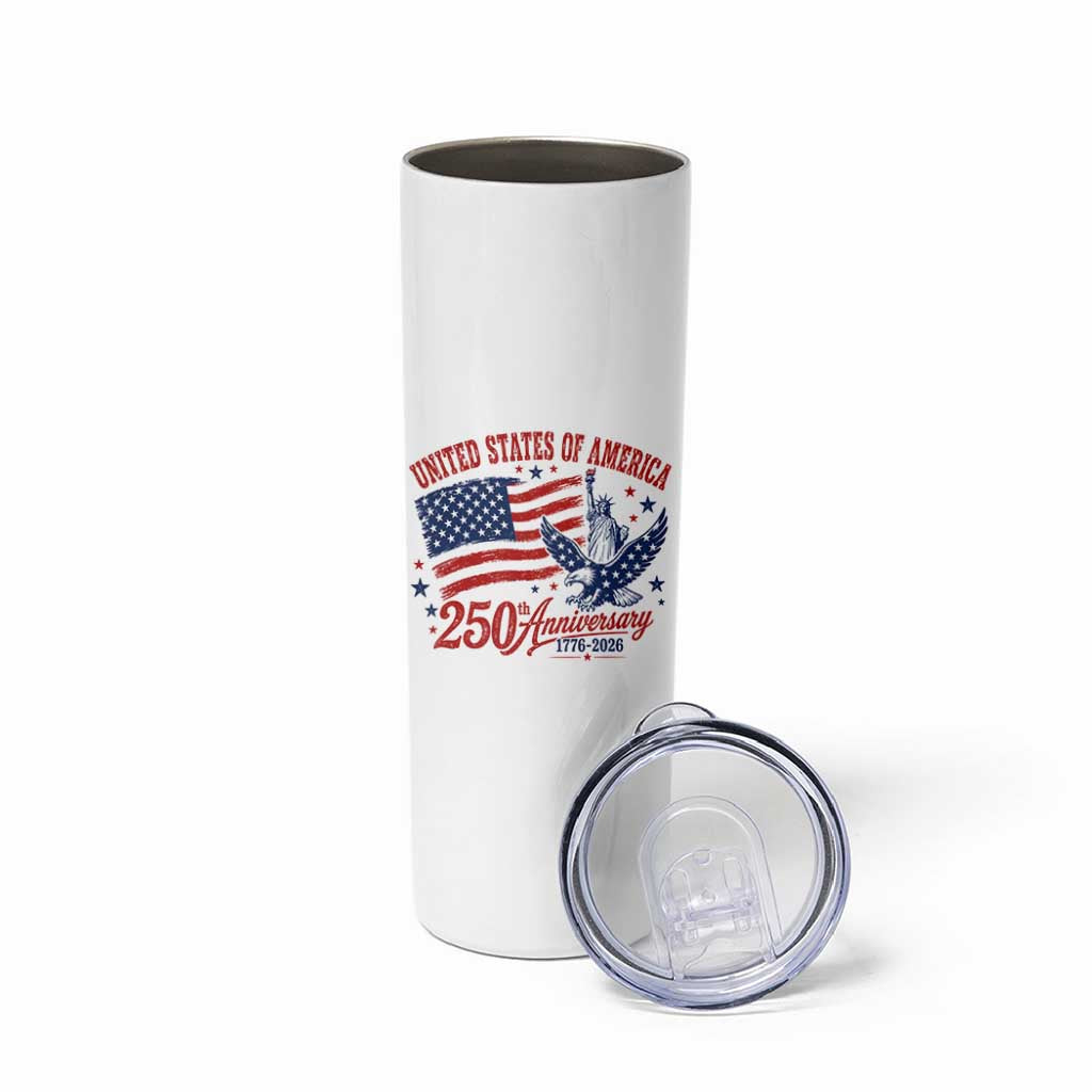 USA 250th Anniversary Skinny Tumbler Land Of The Free USA Patriotic 1776 2026 Statue Of Liberty Eagle Flag
