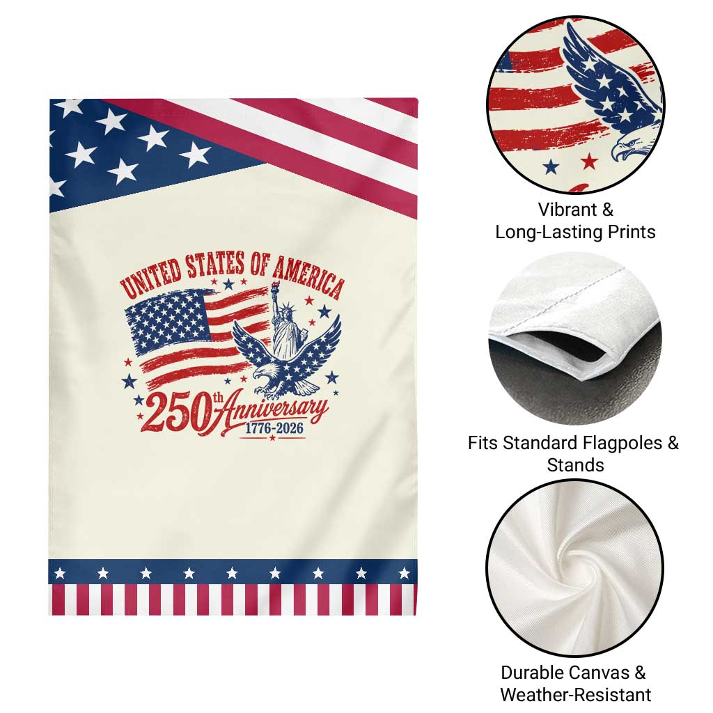 USA 250th Anniversary Patriotic Garden Flag Land Of The Free USA Patriotic 1776 2026 Statue Of Liberty Eagle Flag