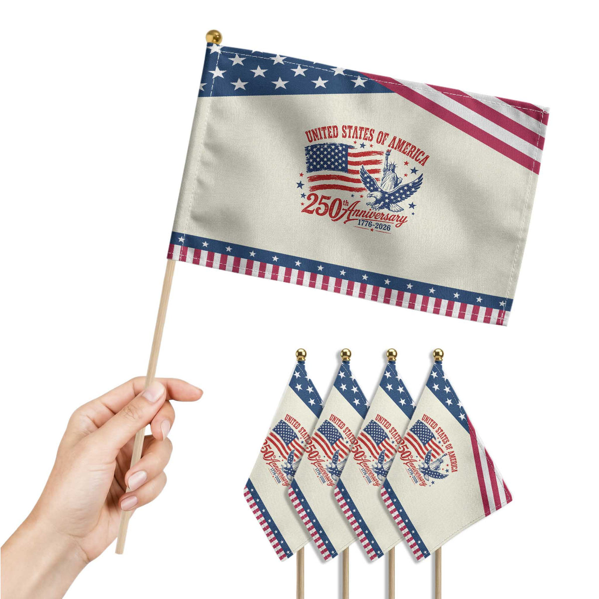 USA 250th Anniversary Patriotic Handheld Flag Land Of The Free USA Patriotic 1776 2026 Statue Of Liberty Eagle Flag