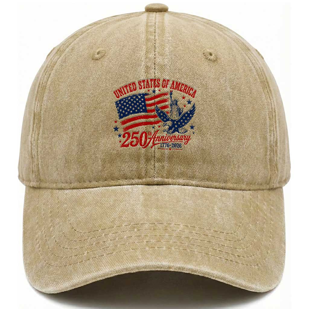 USA 250th Anniversary Washed Cotton Baseball Cap Land Of The Free USA Patriotic 1776 2026 Statue Of Liberty Eagle Flag