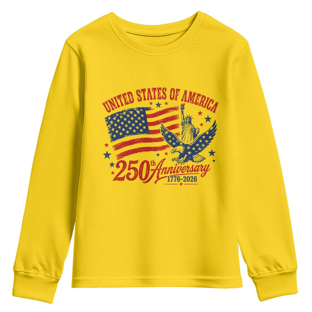 USA 250th Anniversary Youth Sweatshirt Land Of The Free USA Patriotic 1776 2026 Statue Of Liberty Eagle Flag