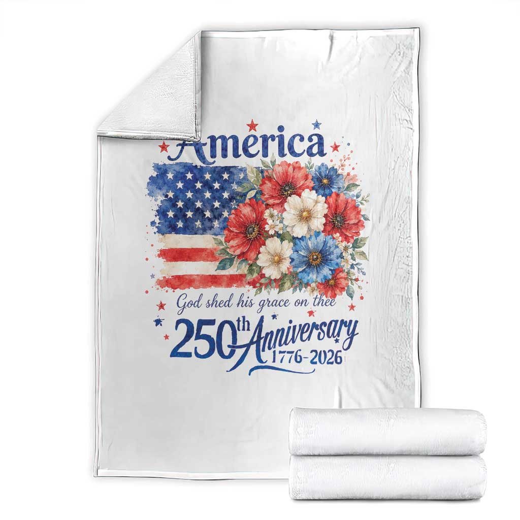 God 250th Anniversary USA Flag Floral Throw Blanket Patriotic Freedom 4th of July 250 Years America