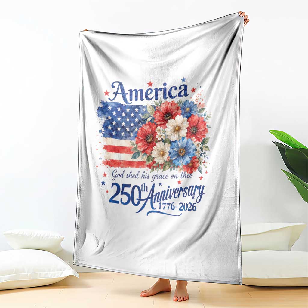 God 250th Anniversary USA Flag Floral Throw Blanket Patriotic Freedom 4th of July 250 Years America