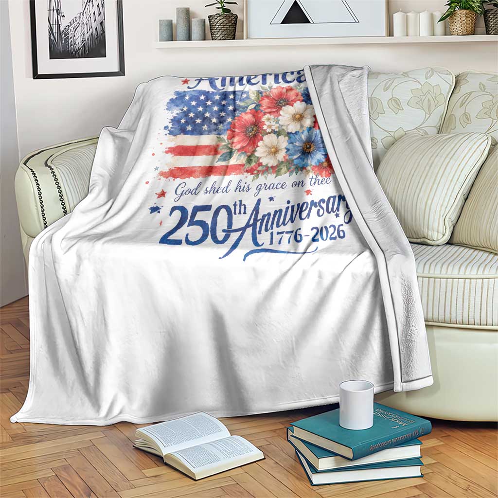 God 250th Anniversary USA Flag Floral Throw Blanket Patriotic Freedom 4th of July 250 Years America