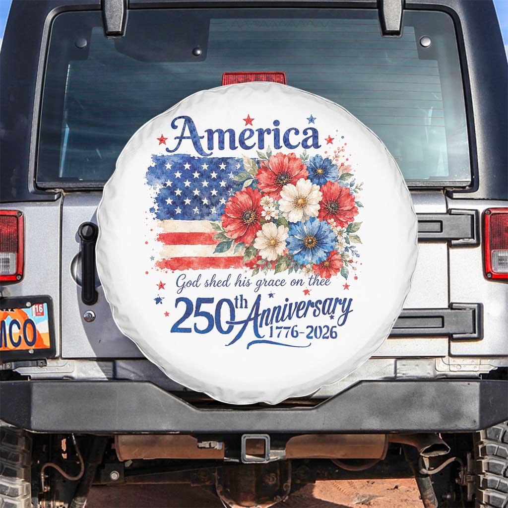 God 250th Anniversary USA Flag Floral Spare Tire Cover Patriotic Freedom 4th of July 250 Years America