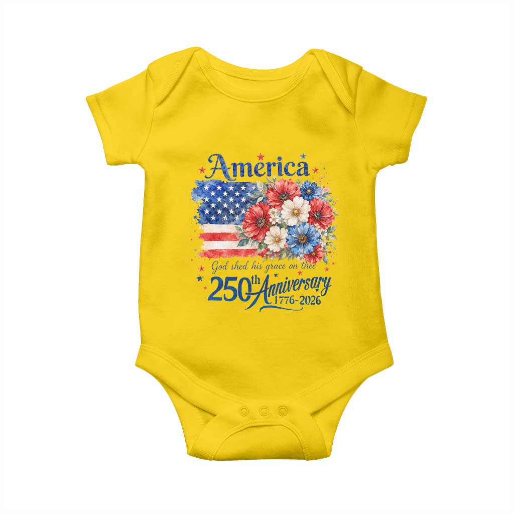 God 250th Anniversary USA Flag Floral Baby Onesie Patriotic Freedom 4th of July 250 Years America