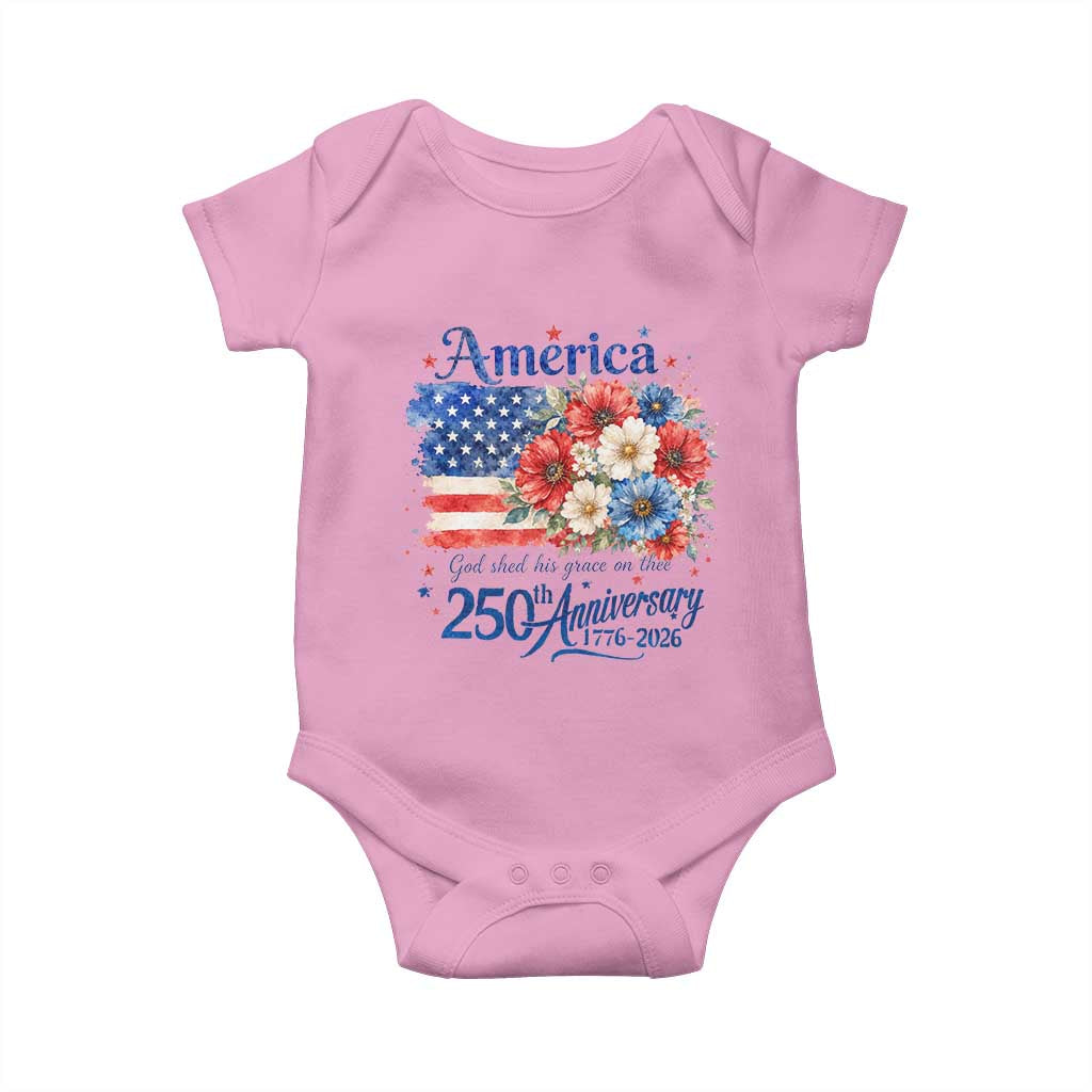 God 250th Anniversary USA Flag Floral Baby Onesie Patriotic Freedom 4th of July 250 Years America