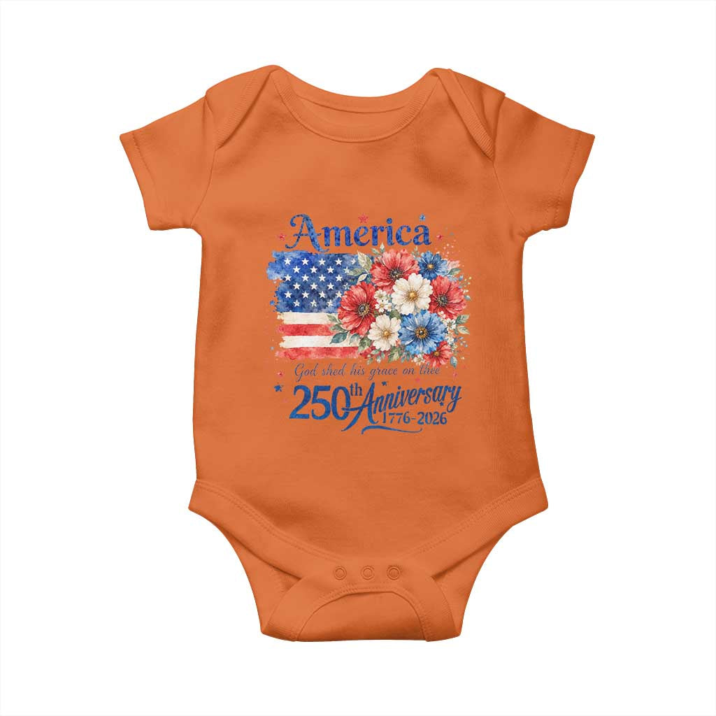 God 250th Anniversary USA Flag Floral Baby Onesie Patriotic Freedom 4th of July 250 Years America