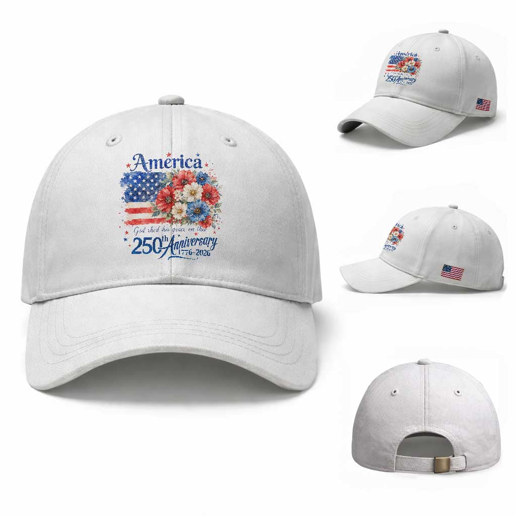 God 250th Anniversary USA Flag Floral Baseball Cap Patriotic Freedom 4th of July 250 Years America