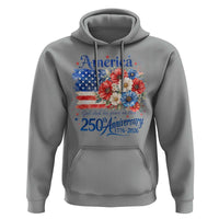 God 250th Anniversary USA Flag Floral Hoodie Patriotic Freedom 4th of July 250 Years America