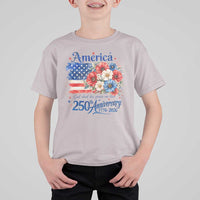 God 250th Anniversary USA Flag Floral T Shirt For Kid Patriotic Freedom 4th of July 250 Years America