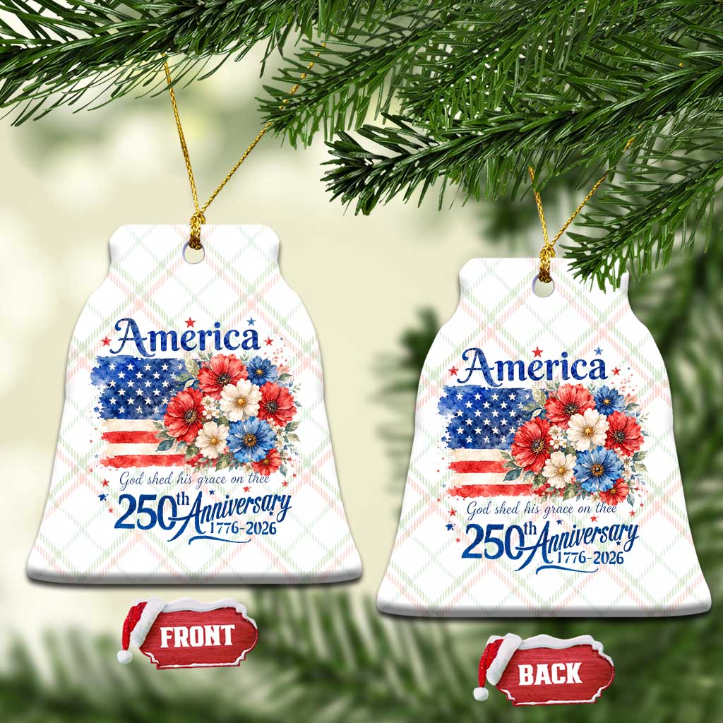 God 250th Anniversary USA Flag Floral Ceramic Ornament Patriotic Freedom 4th of July 250 Years America