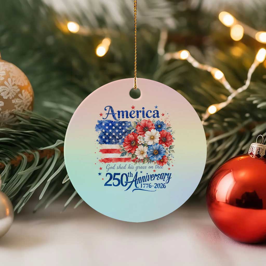 God 250th Anniversary USA Flag Floral Ceramic Ornament Patriotic Freedom 4th of July 250 Years America