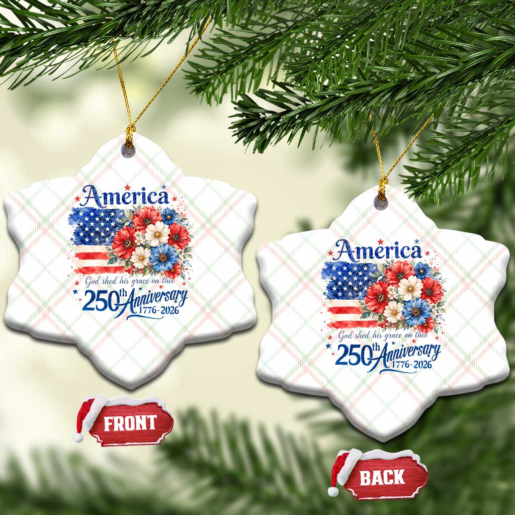 God 250th Anniversary USA Flag Floral Ceramic Ornament Patriotic Freedom 4th of July 250 Years America