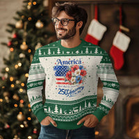 God 250th Anniversary USA Flag Floral Ugly Christmas Sweater Patriotic Freedom 4th of July 250 Years America