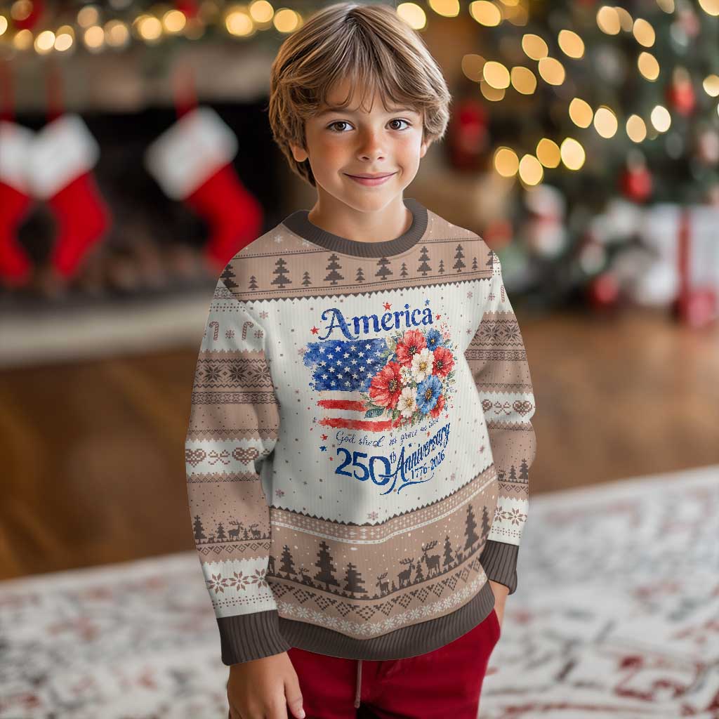 God 250th Anniversary USA Flag Floral Ugly Christmas Sweater Patriotic Freedom 4th of July 250 Years America