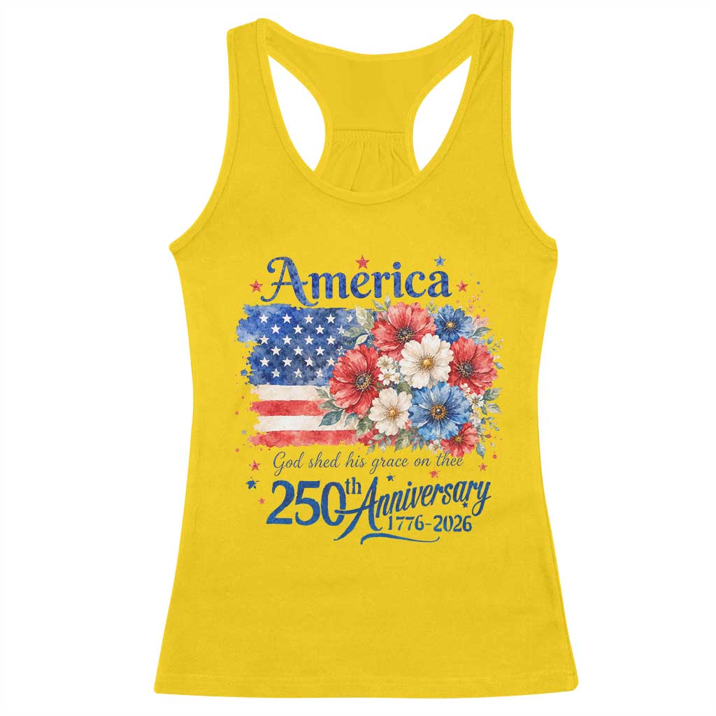 God 250th Anniversary USA Flag Floral Racerback Tank Top Patriotic Freedom 4th of July 250 Years America