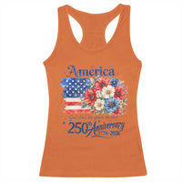 God 250th Anniversary USA Flag Floral Racerback Tank Top Patriotic Freedom 4th of July 250 Years America