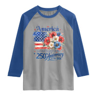 God 250th Anniversary USA Flag Floral Raglan Shirt Patriotic Freedom 4th of July 250 Years America