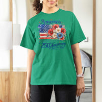 God 250th Anniversary USA Flag Floral T Shirt For Women Patriotic Freedom 4th of July 250 Years America