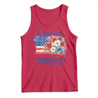 God 250th Anniversary USA Flag Floral Tank Top Patriotic Freedom 4th of July 250 Years America
