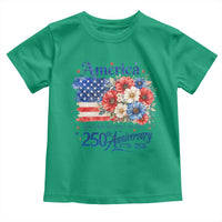 God 250th Anniversary USA Flag Floral Toddler T Shirt Patriotic Freedom 4th of July 250 Years America