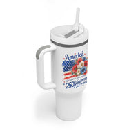 God 250th Anniversary USA Flag Floral Tumbler With Handle Patriotic Freedom 4th of July 250 Years America