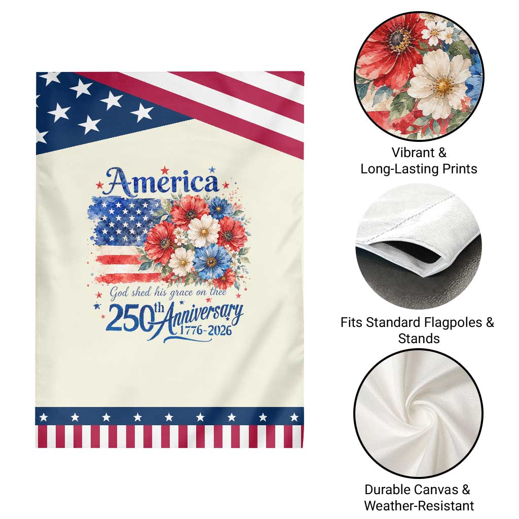 God 250th Anniversary USA Flag Floral Patriotic Garden Flag Patriotic Freedom 4th of July 250 Years America