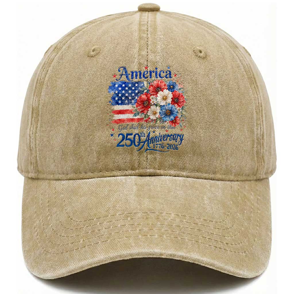 God 250th Anniversary USA Flag Floral Washed Cotton Baseball Cap Patriotic Freedom 4th of July 250 Years America