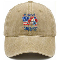 God 250th Anniversary USA Flag Floral Washed Cotton Baseball Cap Patriotic Freedom 4th of July 250 Years America