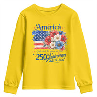 God 250th Anniversary USA Flag Floral Youth Sweatshirt Patriotic Freedom 4th of July 250 Years America