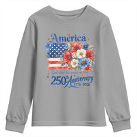 God 250th Anniversary USA Flag Floral Youth Sweatshirt Patriotic Freedom 4th of July 250 Years America