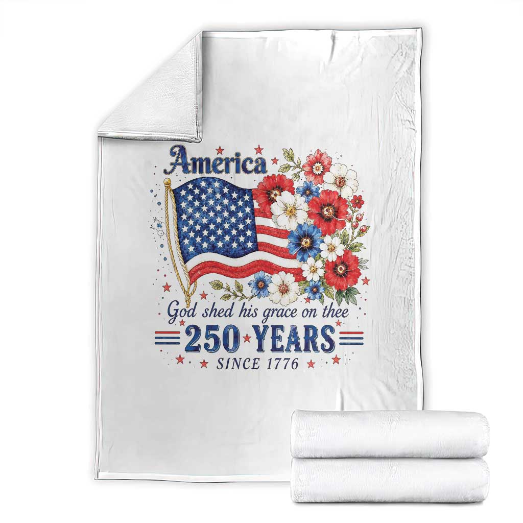 USA 250th Anniversary Flag Floral Graphic Throw Blanket 250 Years America Patriot 4th of July Patriotism Gift