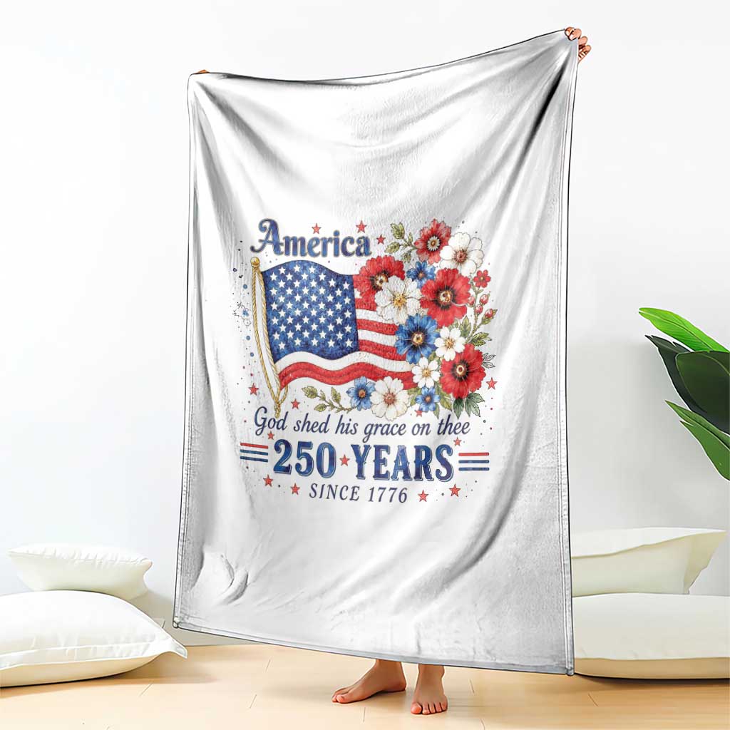 USA 250th Anniversary Flag Floral Graphic Throw Blanket 250 Years America Patriot 4th of July Patriotism Gift