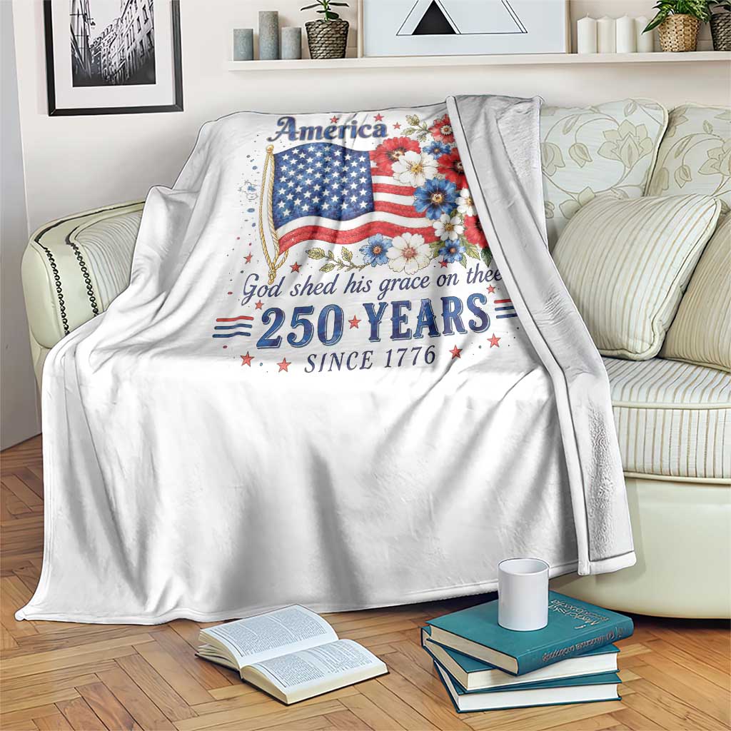 USA 250th Anniversary Flag Floral Graphic Throw Blanket 250 Years America Patriot 4th of July Patriotism Gift