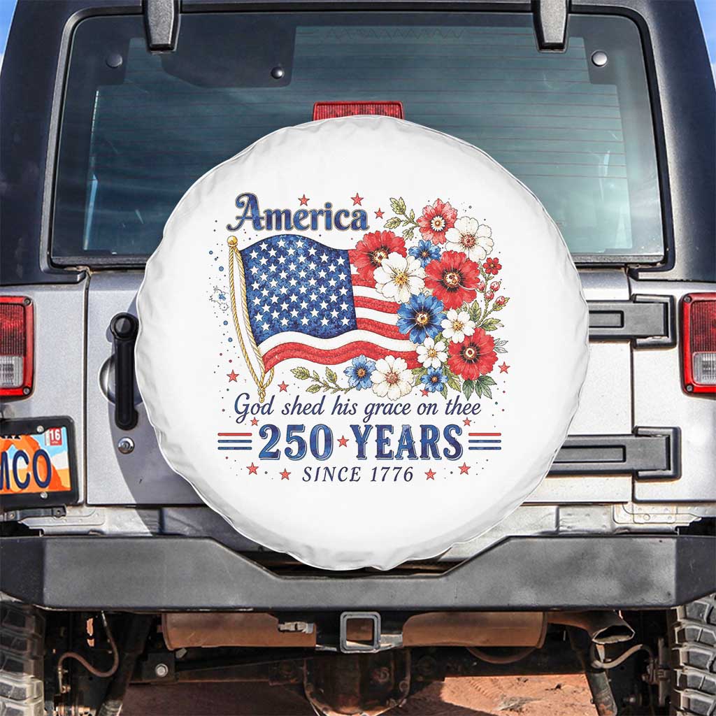 USA 250th Anniversary Flag Floral Graphic Spare Tire Cover 250 Years America Patriot 4th of July Patriotism Gift