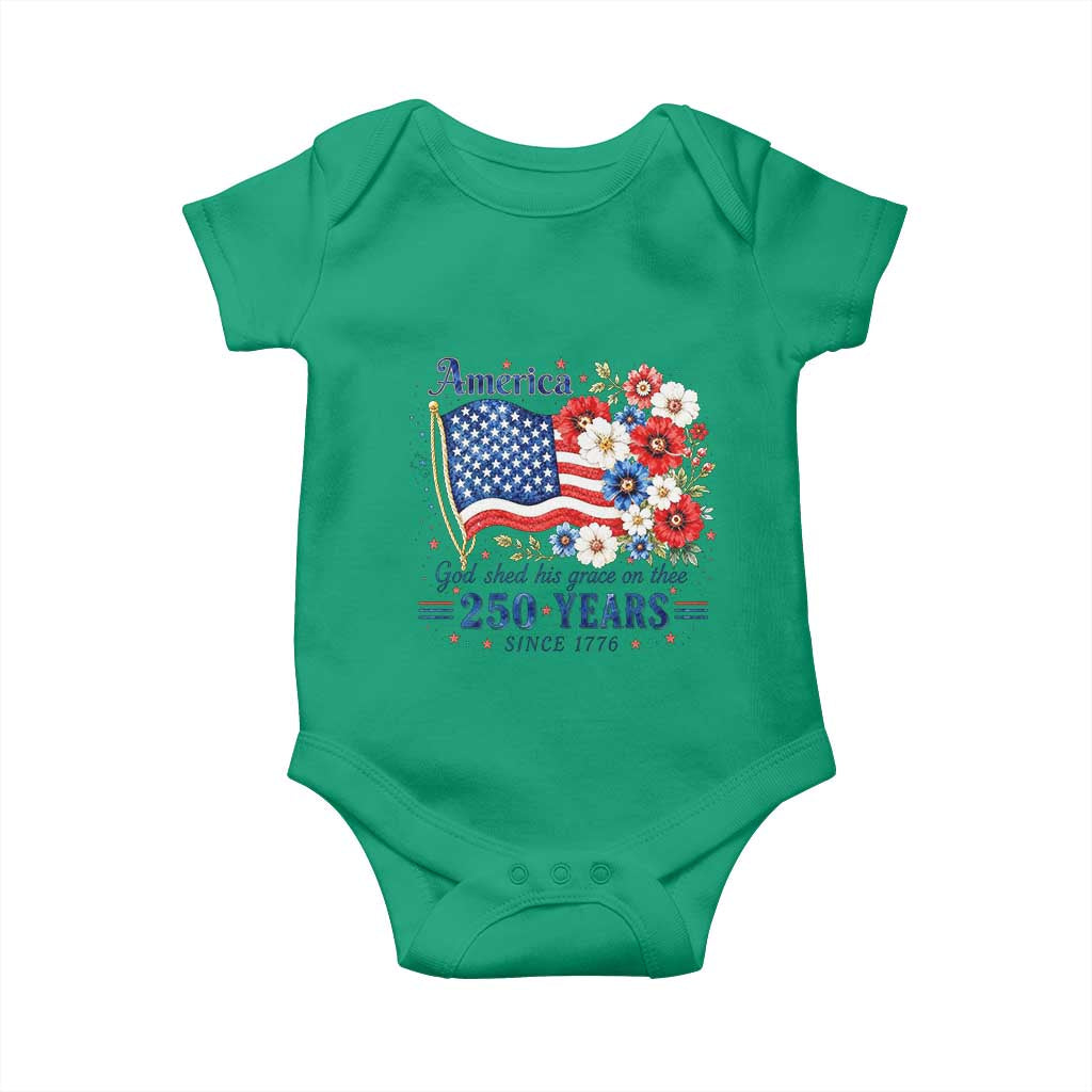 USA 250th Anniversary Flag Floral Graphic Baby Onesie 250 Years America Patriot 4th of July Patriotism Gift