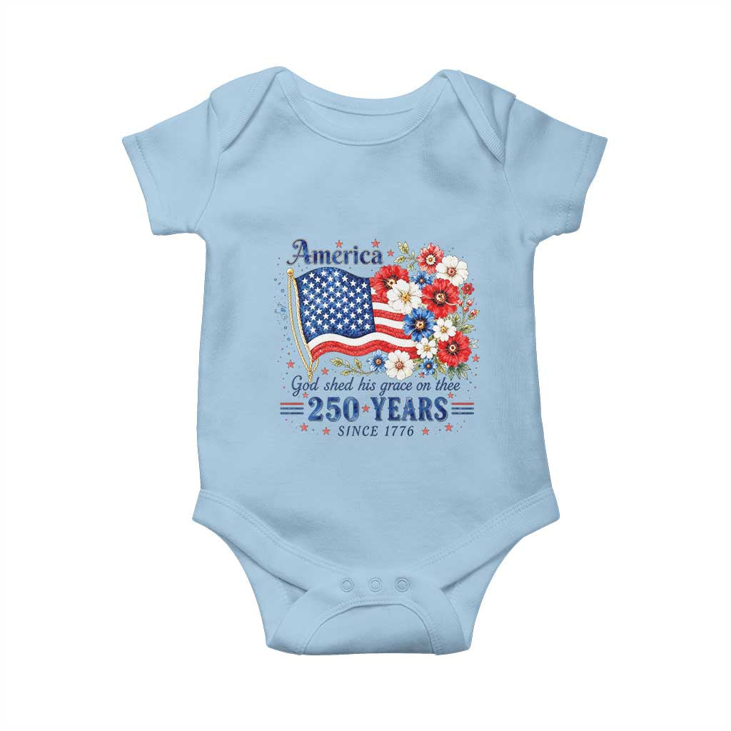 USA 250th Anniversary Flag Floral Graphic Baby Onesie 250 Years America Patriot 4th of July Patriotism Gift