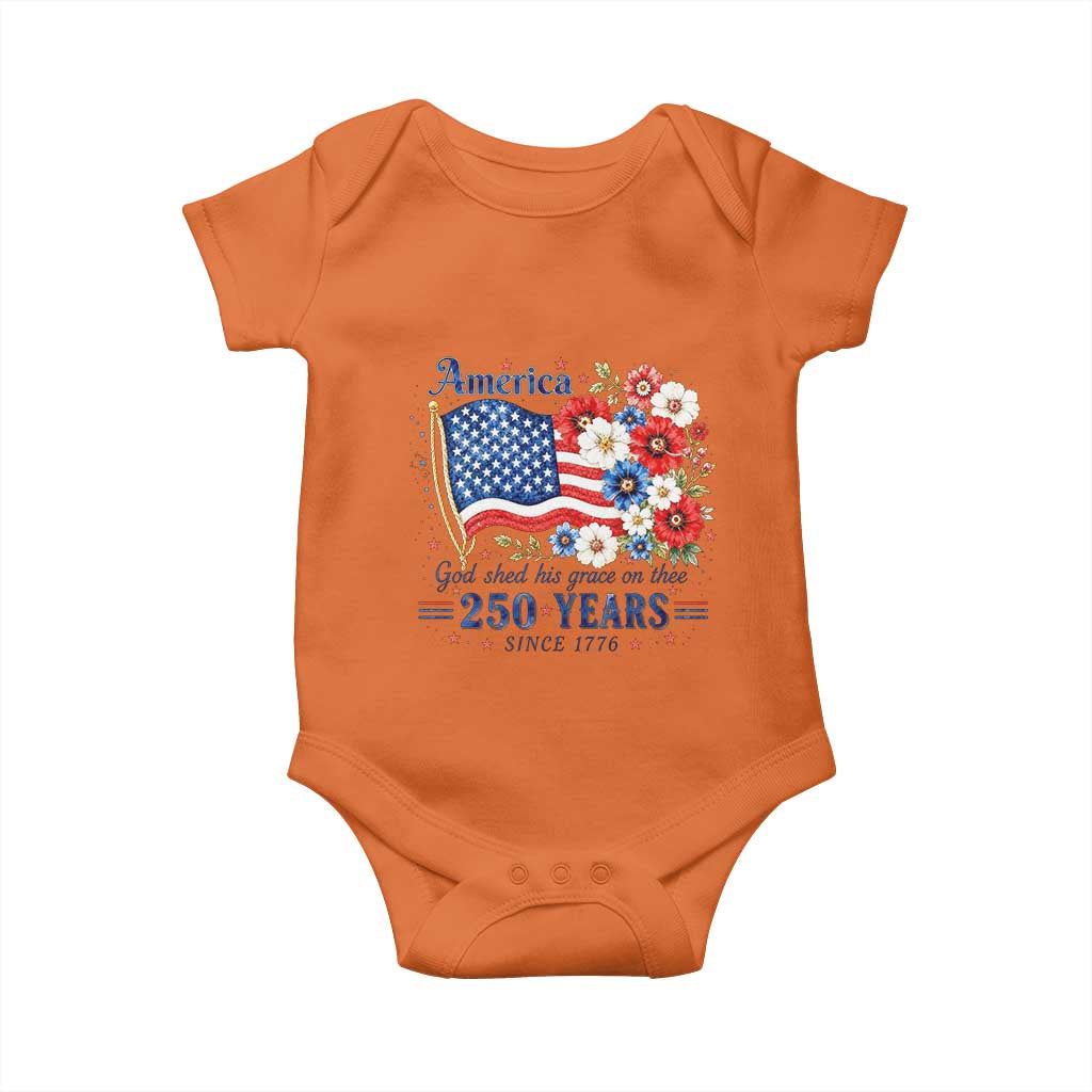 USA 250th Anniversary Flag Floral Graphic Baby Onesie 250 Years America Patriot 4th of July Patriotism Gift