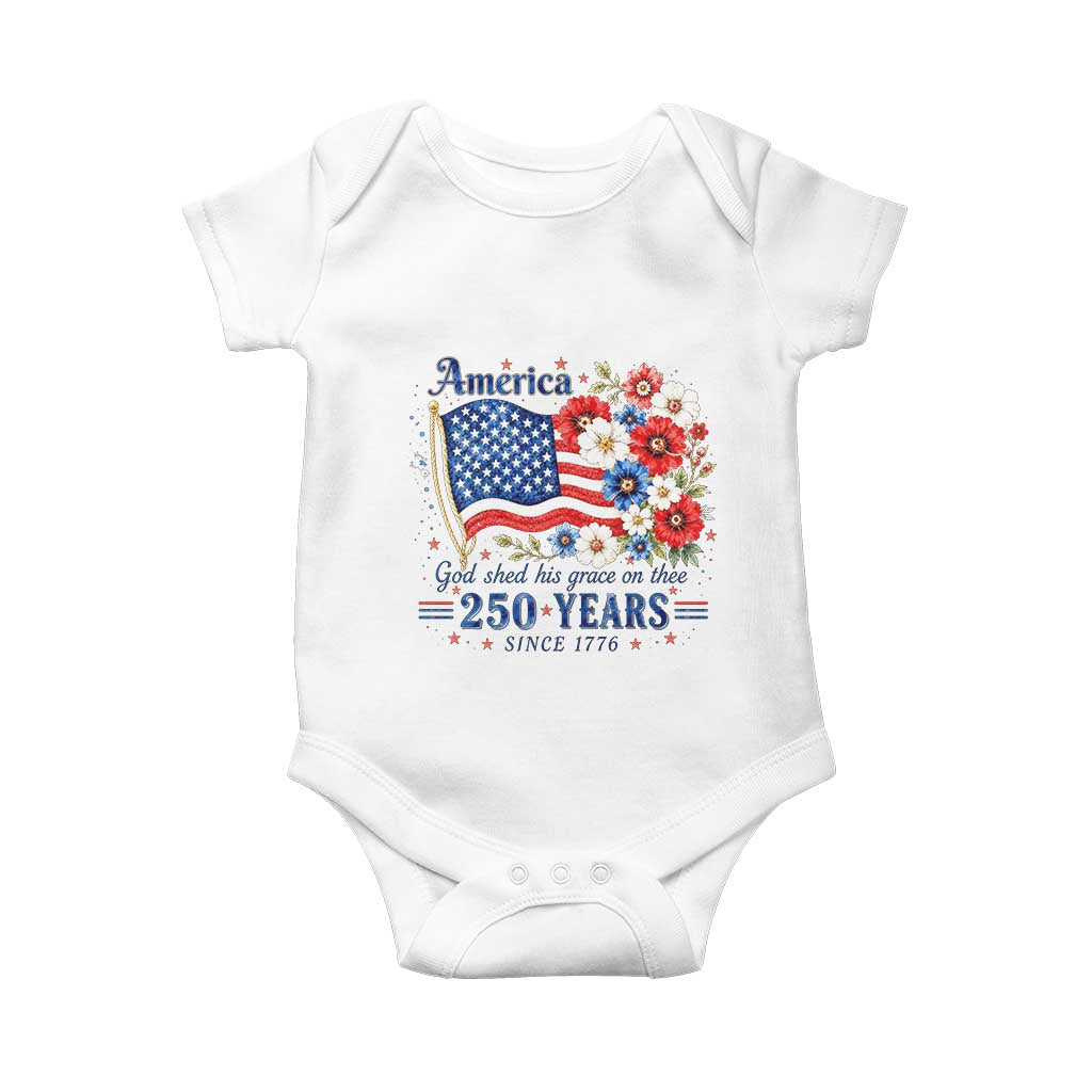 USA 250th Anniversary Flag Floral Graphic Baby Onesie 250 Years America Patriot 4th of July Patriotism Gift