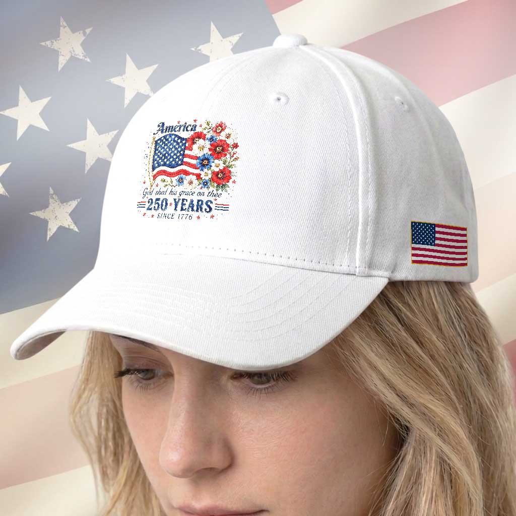 USA 250th Anniversary Flag Floral Graphic Baseball Cap 250 Years America Patriot 4th of July Patriotism Gift