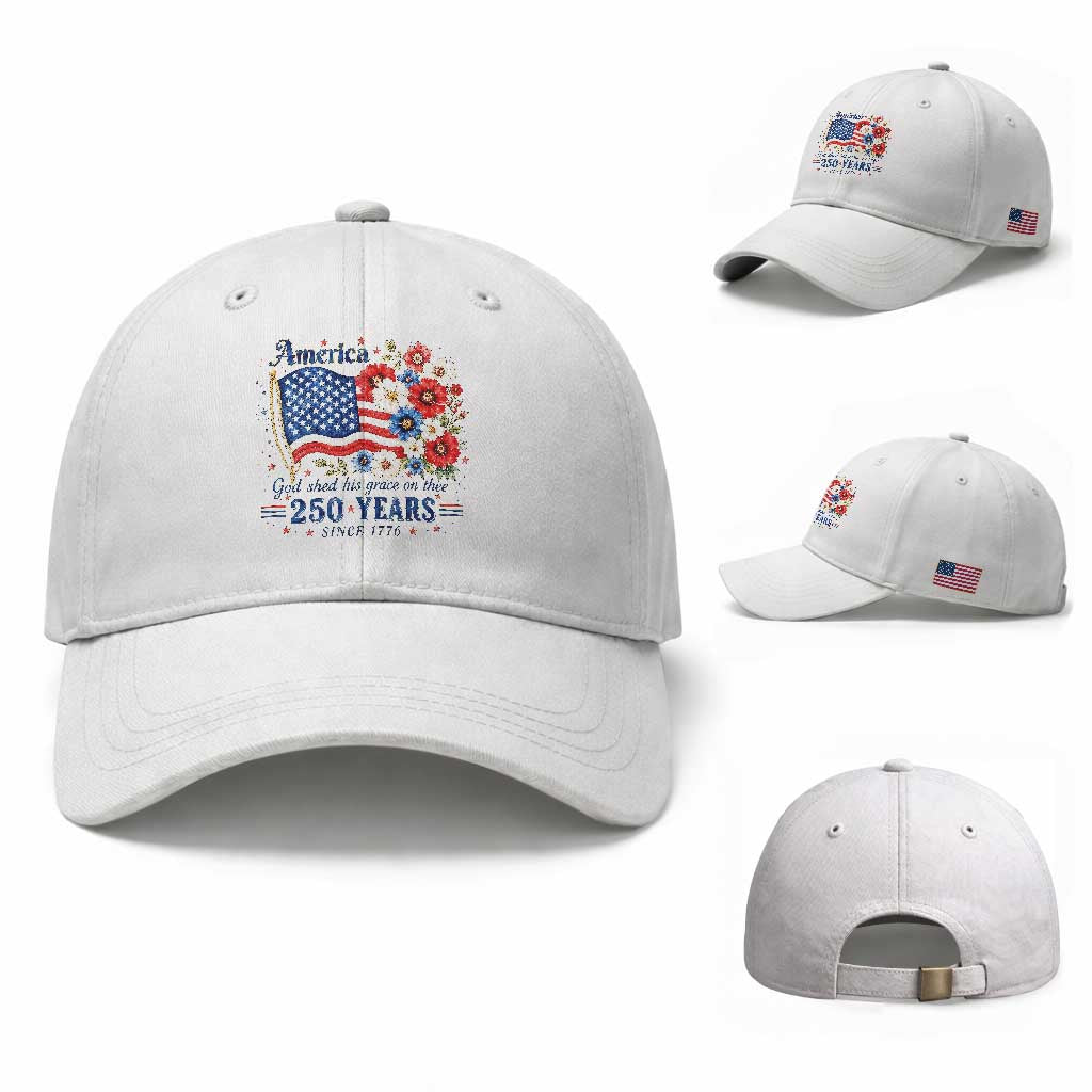 USA 250th Anniversary Flag Floral Graphic Baseball Cap 250 Years America Patriot 4th of July Patriotism Gift